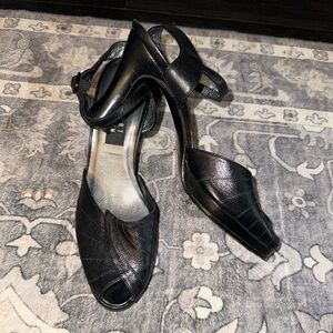 Stuart Weitzman Black Peep-Toe Heels